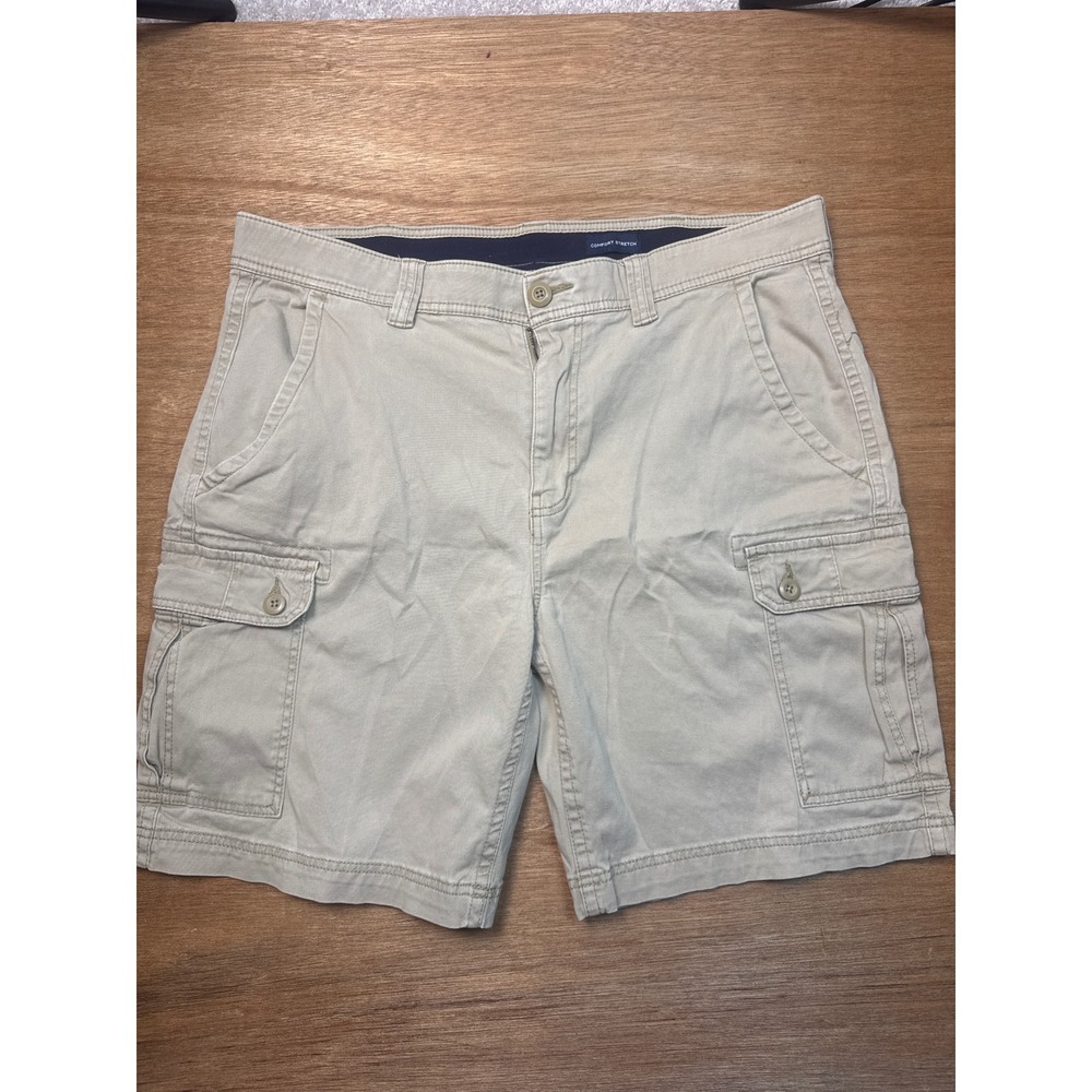 St. John's Bay Cargo Shorts Mens 36 Khaki Tan Excellent Comfort Stretch Cotton